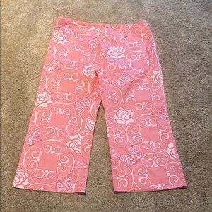Lilly Pulitzer Women's Vtg Pink Cropped Pants Roses & Butterflies Size 2